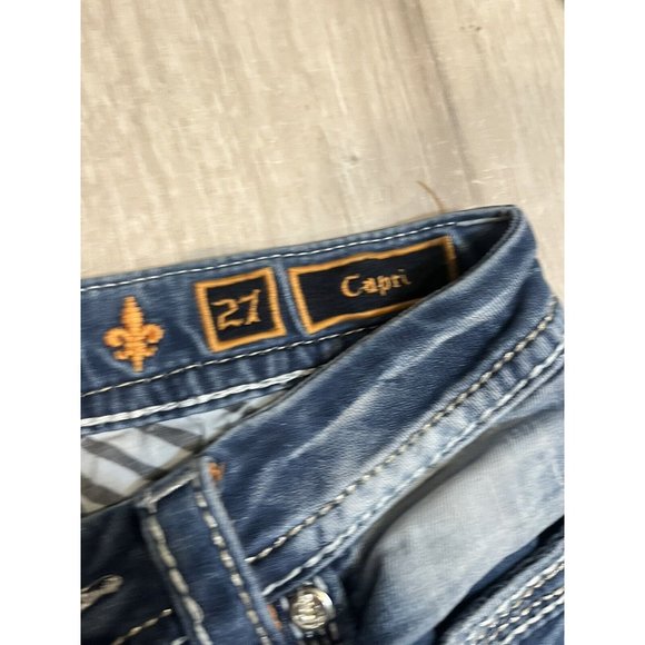 Rock Revival Jaylyn Jeans Size 27 x 20 Distressed Capri Crop EUC‎ Rhinestone - Picture 8 of 10